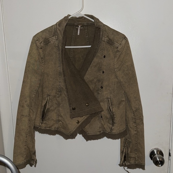 Free People Shrunken Moto Cardi Jacket in Moss Army Green - Picture 4 of 9